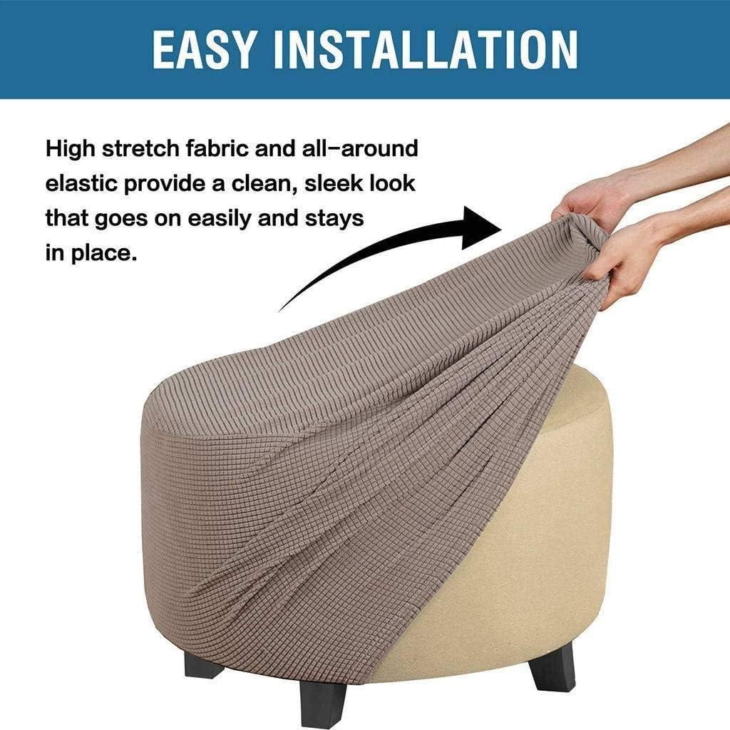 C/N Round Stretch Ottoman Pouf Covers Round Chair Cover Ottoman Chair Cover Jacquard Spandex Fabric Light Brown - Image 5