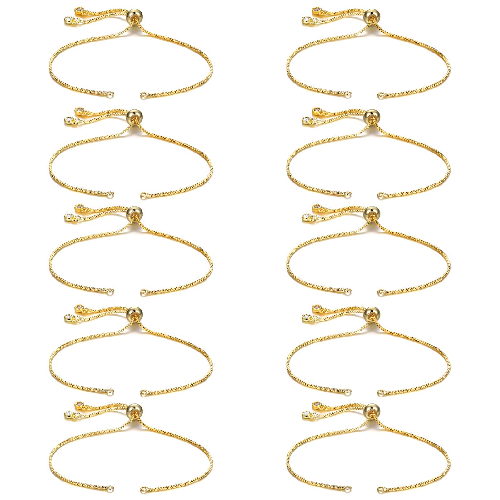 MAKINGTEC 10 Pieces Adjustable Slider Bracelet, Adjustable Bracelet Chain Extender Chains with Rhinestones Ends for Woman Girl Jewelry Making DIY and Bracelet Jewelry Making