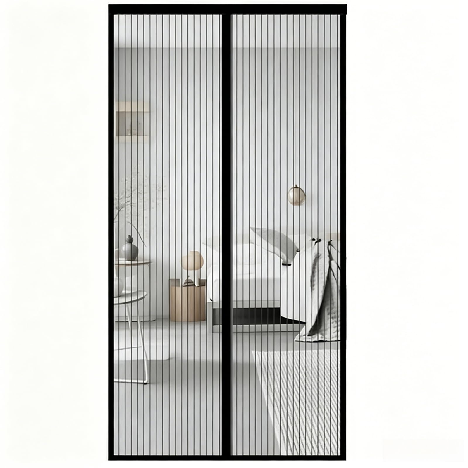 Magnetic Fly Screen Door 115 x 235 cm Keep Bugs Out Lets Fresh Air in Door Fly Screen No Drill Installation Automatically Closes for Patio Doors Balcony Bedroom Doors, Black