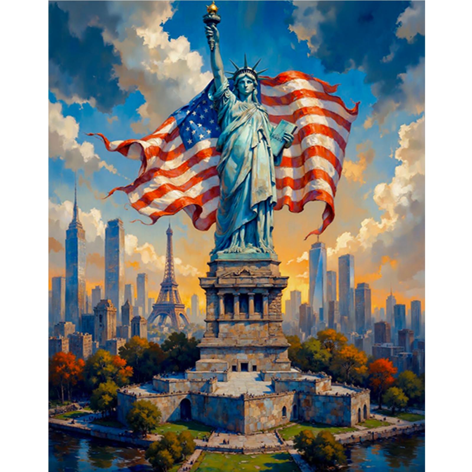 Poetrydraw G018 Diy Liberty Flag Paint By Numbers Kits Drawing Paintwork On Canvas 15.75X19.69inch Without Frame Canvas Oil Painting Number Painting For Beginners Adults Gift Home Wall Decor (G018)