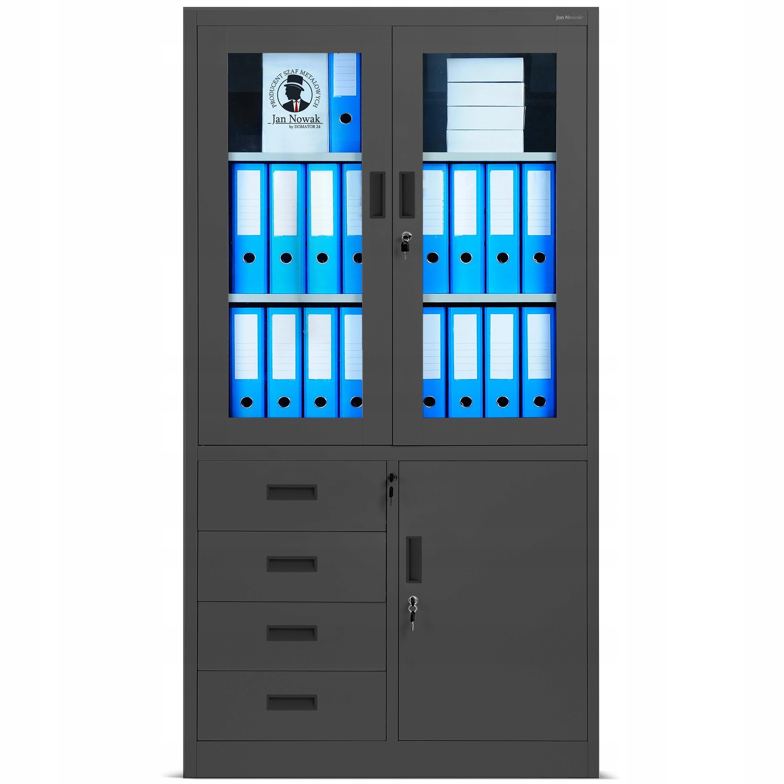 Armadio Archivio C042 Armadio per ufficio in metallo con 4 cassetti verniciatura a polvere 185 cm x 90 cm x 40 cm (A x L x P) (Antracite)