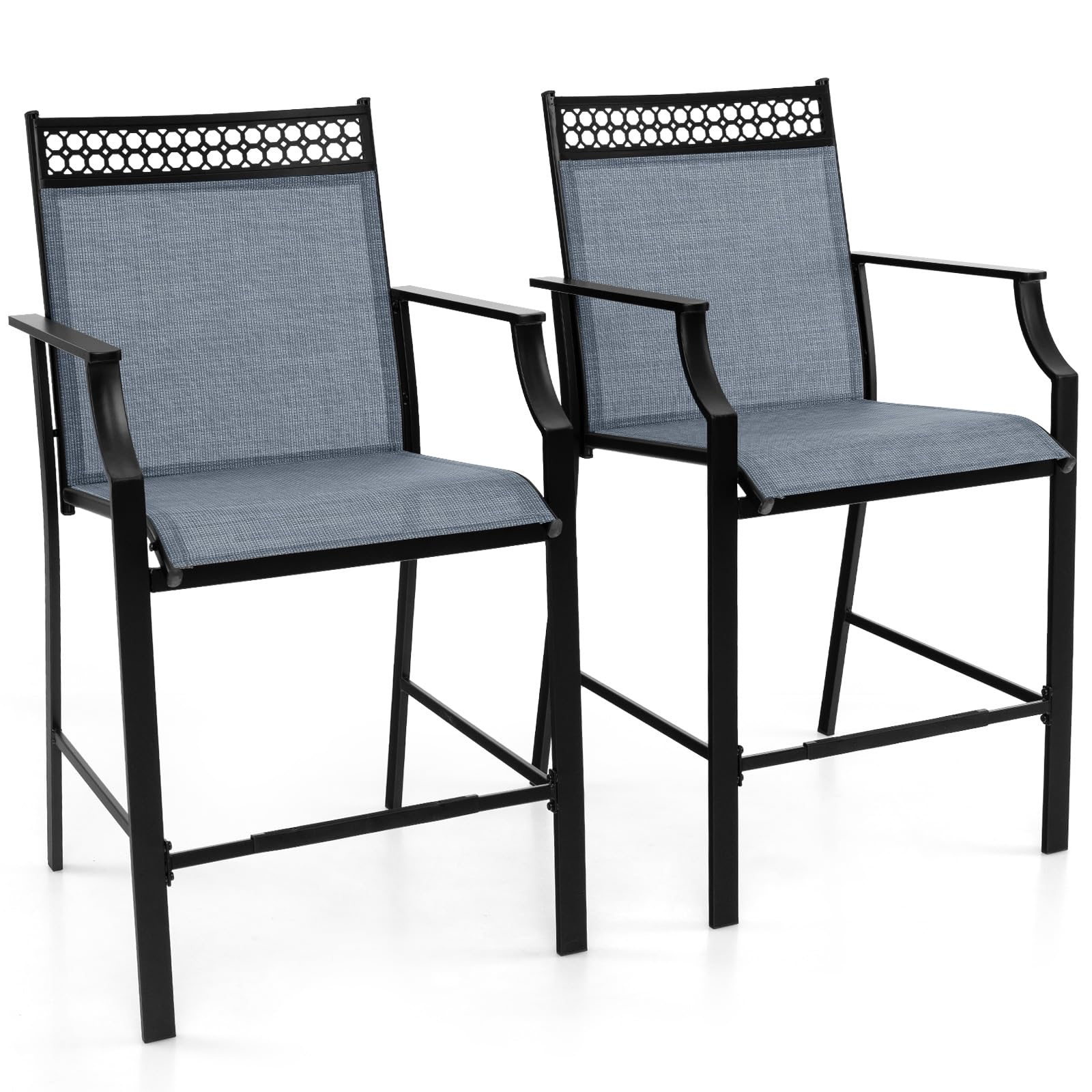 Fauteuil d'extérieur en métal de qualité supérieure avec assise ergonomique bleue