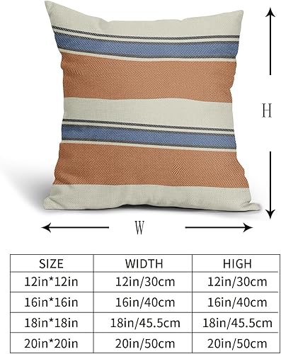 Miniatura 5 de Juego de 2 fundas de almohada de rayas azules y naranjas de 20 x 20 pulgadas, diseño de rayas bohemias color crema de granja, fundas decorativas de