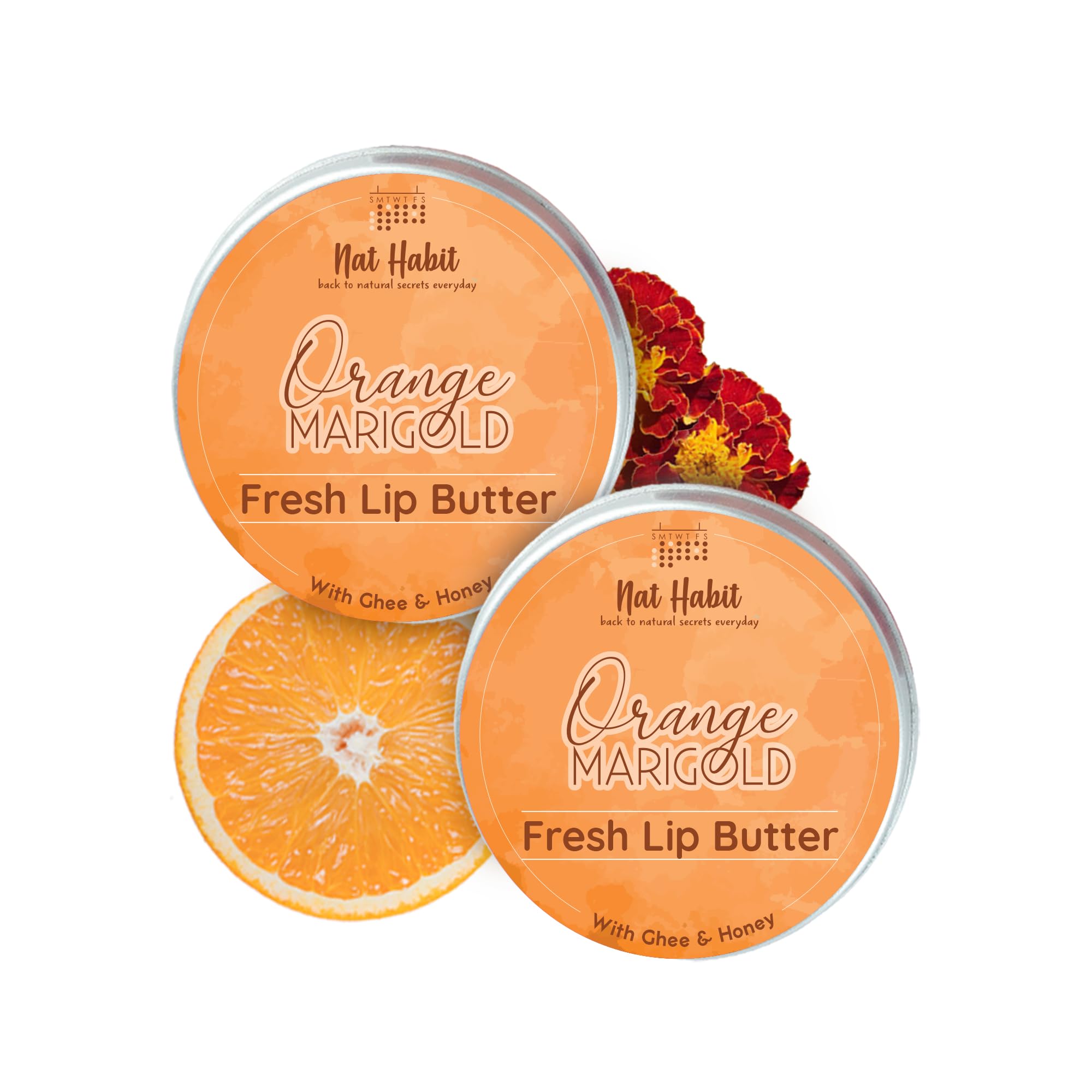 Nat Habit Orange Marigold Lip Balm Fresh Infused Lip Butter With Desi Ghee & Raw Honey For Lip Pigmentation, Lightening, Lip Repair, Dark And Chapped Lips (10gm) (Pack of 2)