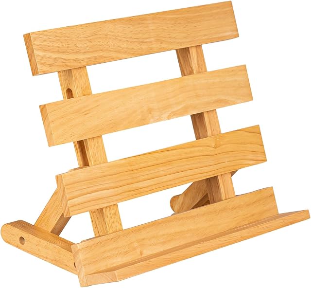 Innoteck Essentials Cook Book Holder - Sturdy Wooden Reading Display - Natural Wood - Recipe and Cookbook Holder for Counter - Perfect for Cookbooks, Recipes, Mobile, Tablets - Folds Flat for Storage