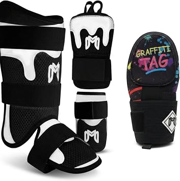MediCaptain Black TripleGuard Leg Guard, Hand Guard, Elbow Guard + Graffiti Sliding Mitt Baseball Hitter Protection Bundle Youth