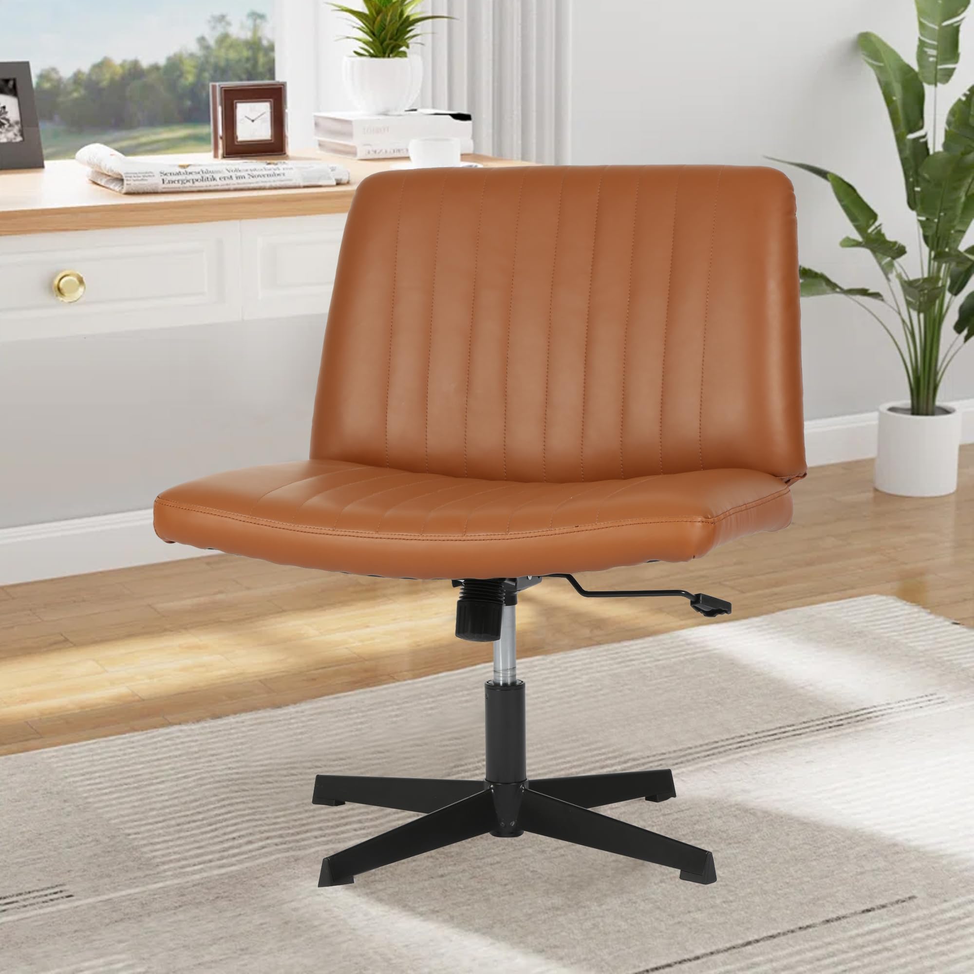 Capacmkseh Criss Cross Legged Chair Armless Vanity Chair Wide Desk Chair Height Adjustable Comfy Computer Chair for Home