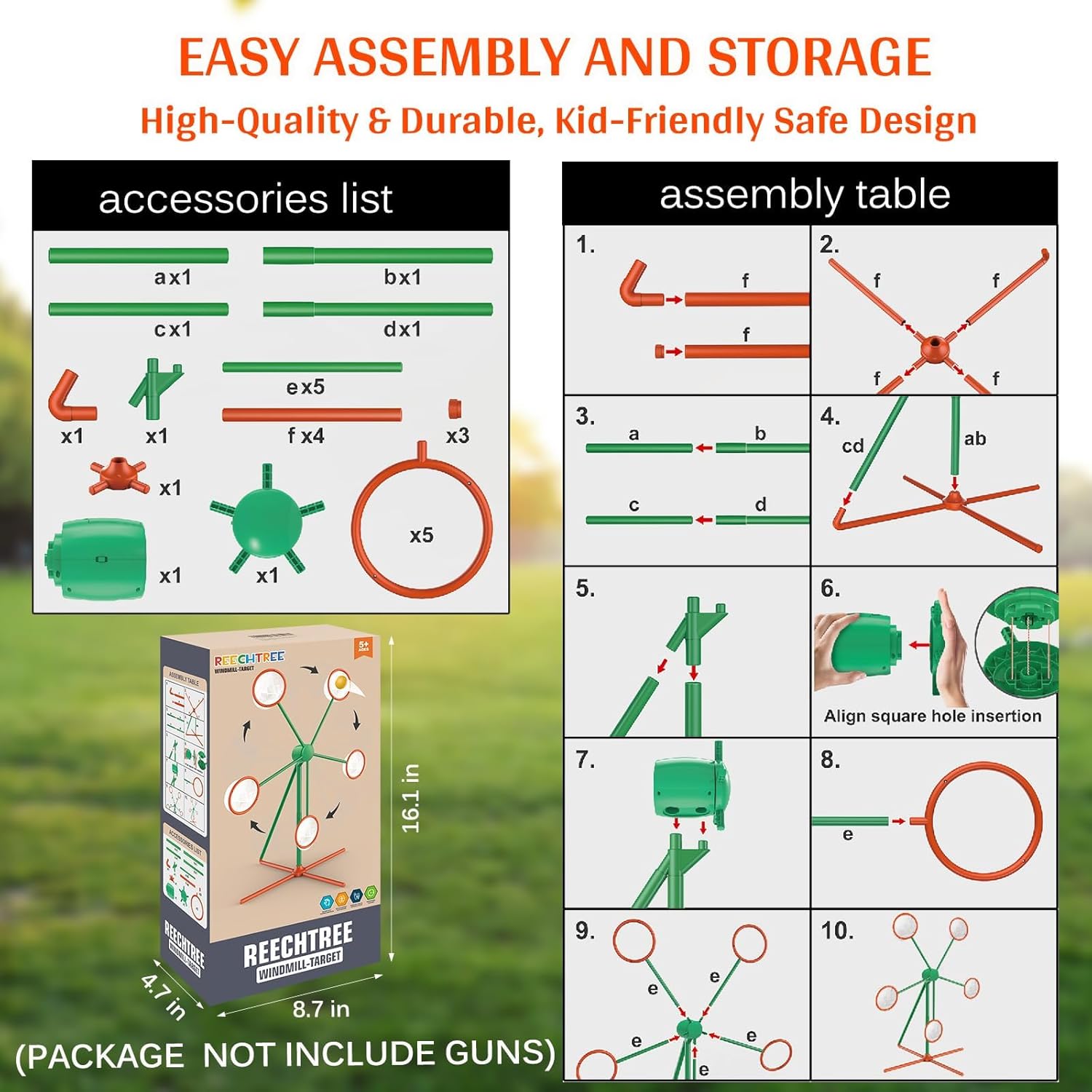 Kids Shooting Target for Nerf Gun Party - Moving Rotating Shooting Practice Game for Boys 8-12 5-7, Outdoor Indoor Large Spinning Windmill Target for Blaster, Toy Gun Accessories - Image 5