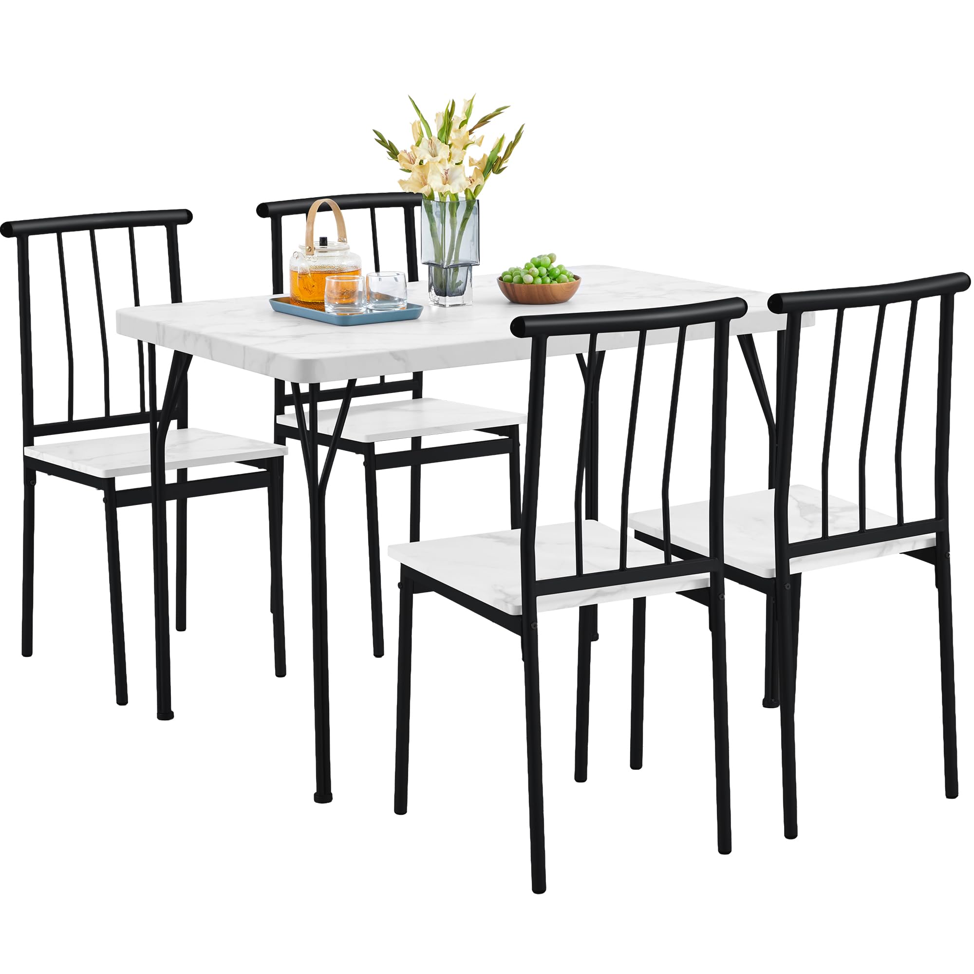 Yaheetech Tavolo da Pranzo con 4 Sedie Industriale Set 5 Pezzi Mobili da Bar Cucina Soggiorno Retro Salvaspazio in Legno e Metallo Marrone Tavolo 110x70x76.5cm Piano Spesso 4cm Bianco/Nero