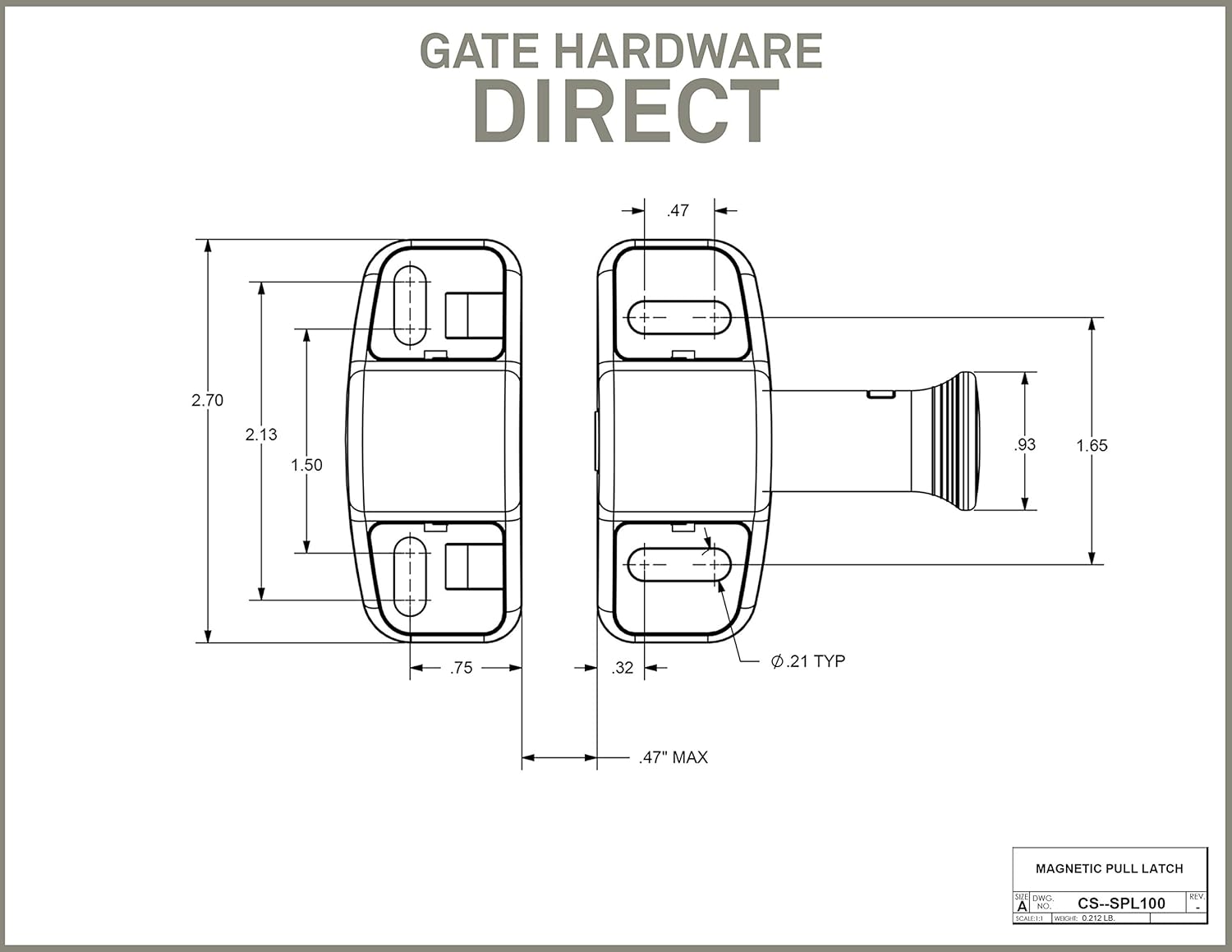 Black Nylon Polymer Side-Pull Magnetic Gate Latch | Non-Lockable | SPL100-SD-BK
