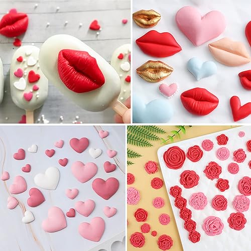Miniatura 5 de Rainmae 5 moldes de silicona para el día de San Valentín, molde de fondant de flores, letras de amor, rosas, labios, osos, corazones, decoración de