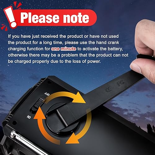 Miniatura 9 de Radio de emergencia con energía solar y de manivela, 22200 mWh (6000 mAh), radio meteorológica NOAA, alarma SOS, AMFM, linterna de manivela, brújula