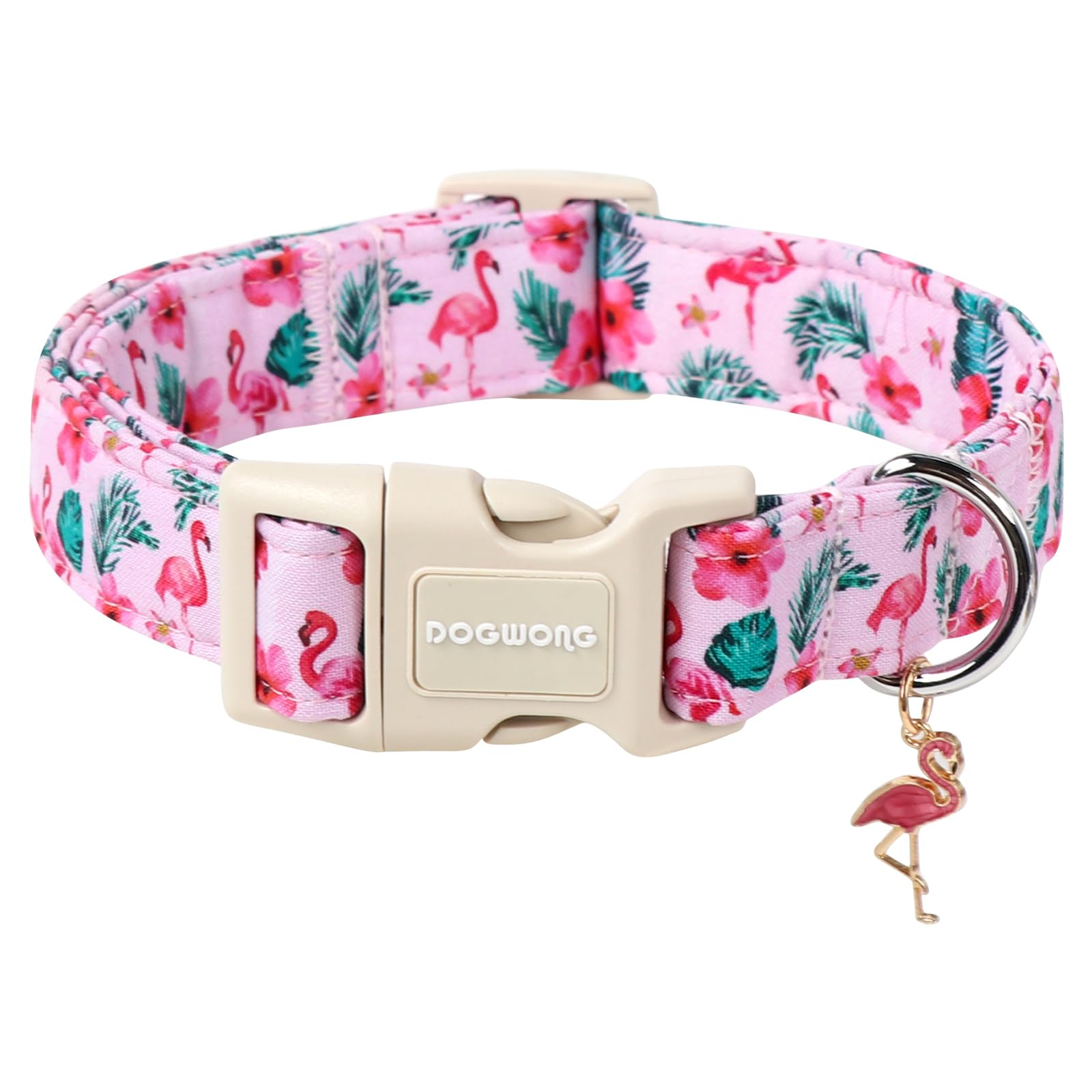 DOGWONG Flamingo Dog Collar - Adjustable Summer Hawaiian Dog Collar for Girl and Boy Dogs with Quick Release Buckle