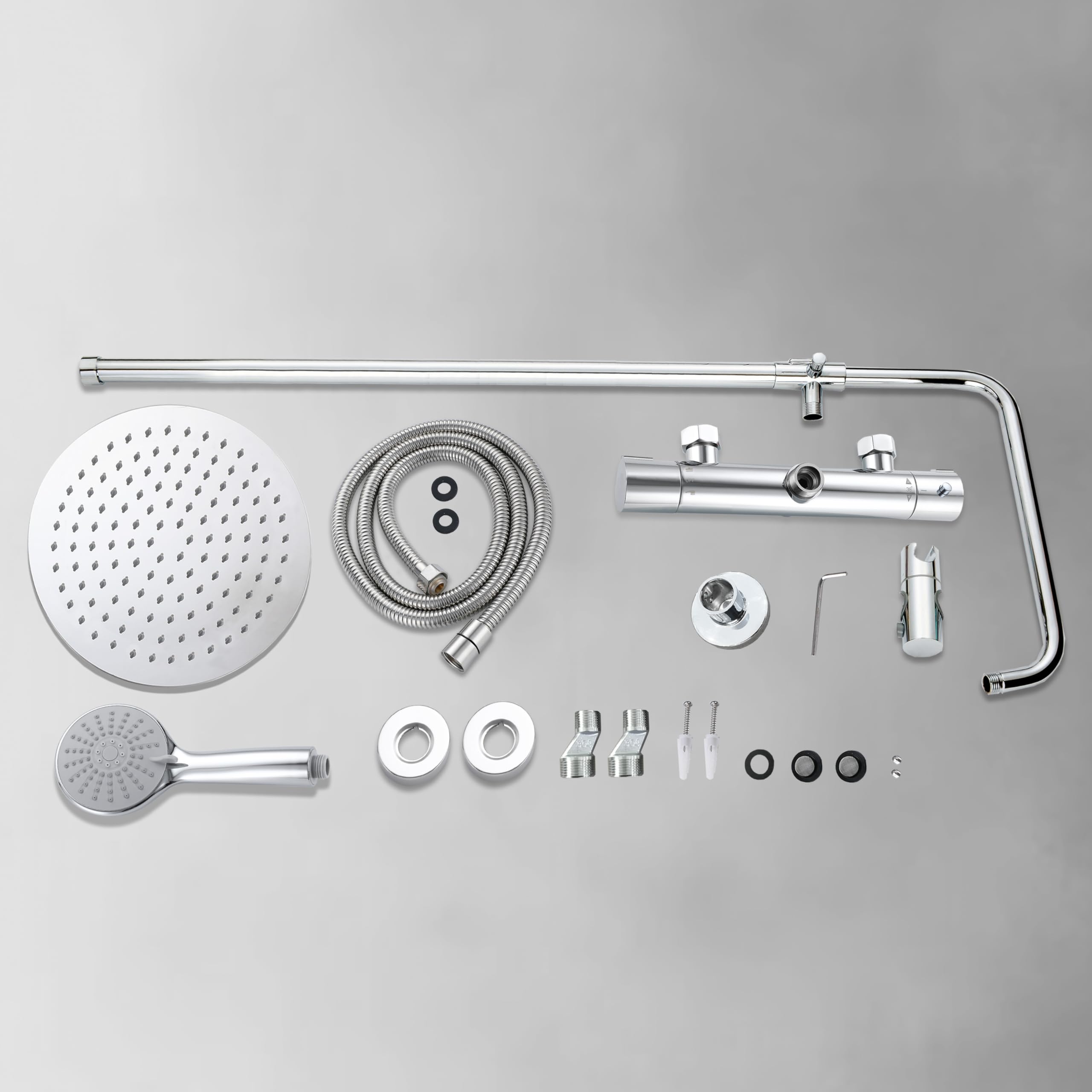 AICAIT Colonne Doccia Termostatiche, Miscelatore Termostatico Doccia con Soffione 25x25cm in Acciaio Inox, e Rubinetto 280x40mm, Altezza Regolabile, 750-1200mm, Cromato Lucido