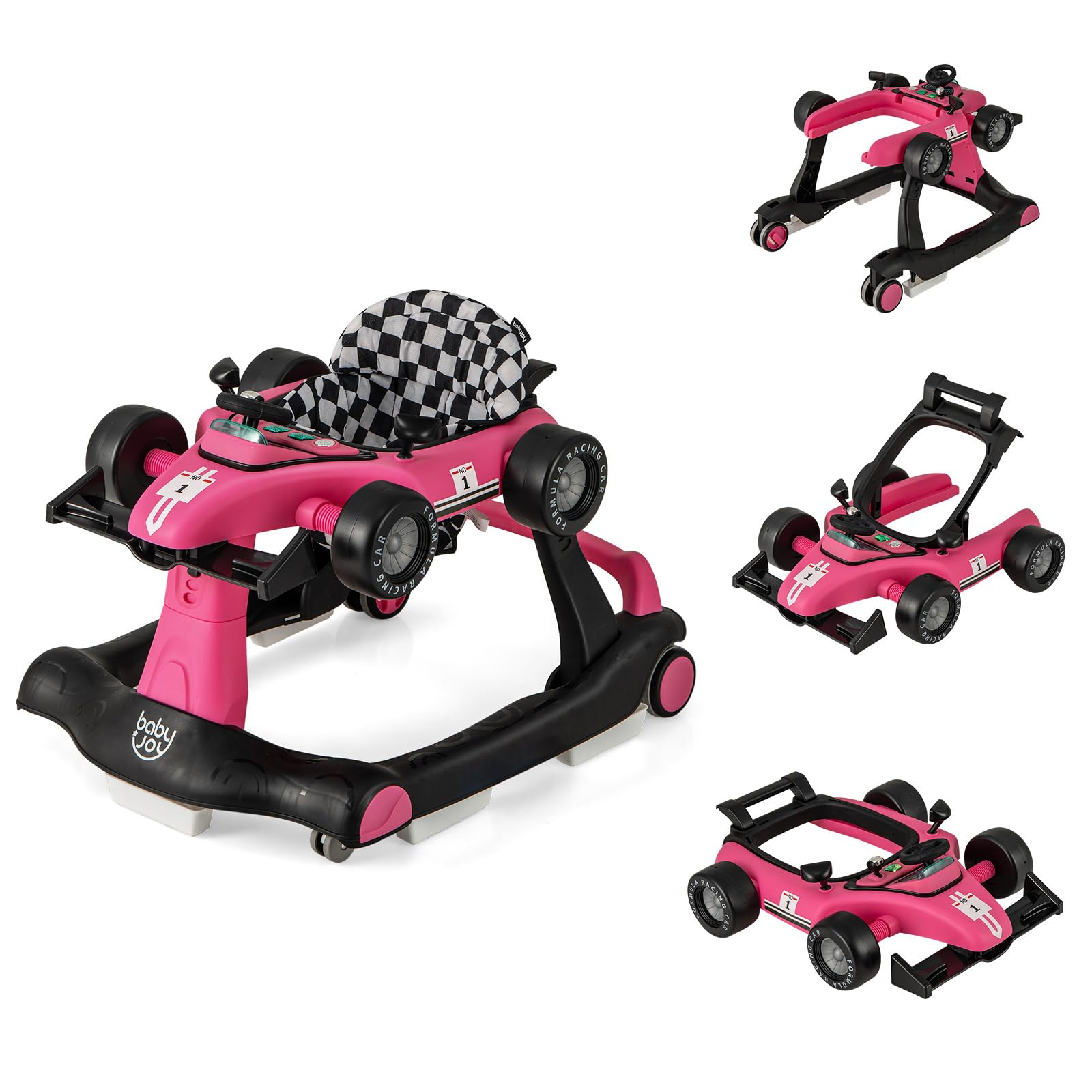 FANTASK Andador 4 en 1, plegable con altura y velocidad ajustables, con caja de música, luz y ruedas (rosa)