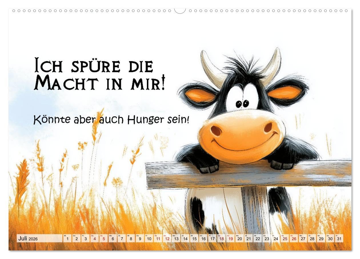 Kuhle Sprüche (hochwertiger Premium Wandkalender 2026 DIN A2 quer), Kunstdruck in Hochglanz: Humor rund um Rindvieh, Kuh und Stier (CALVENDO Spass)