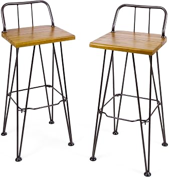 Denali Outdoor Industrial Wood Bar Stool, Set of 2