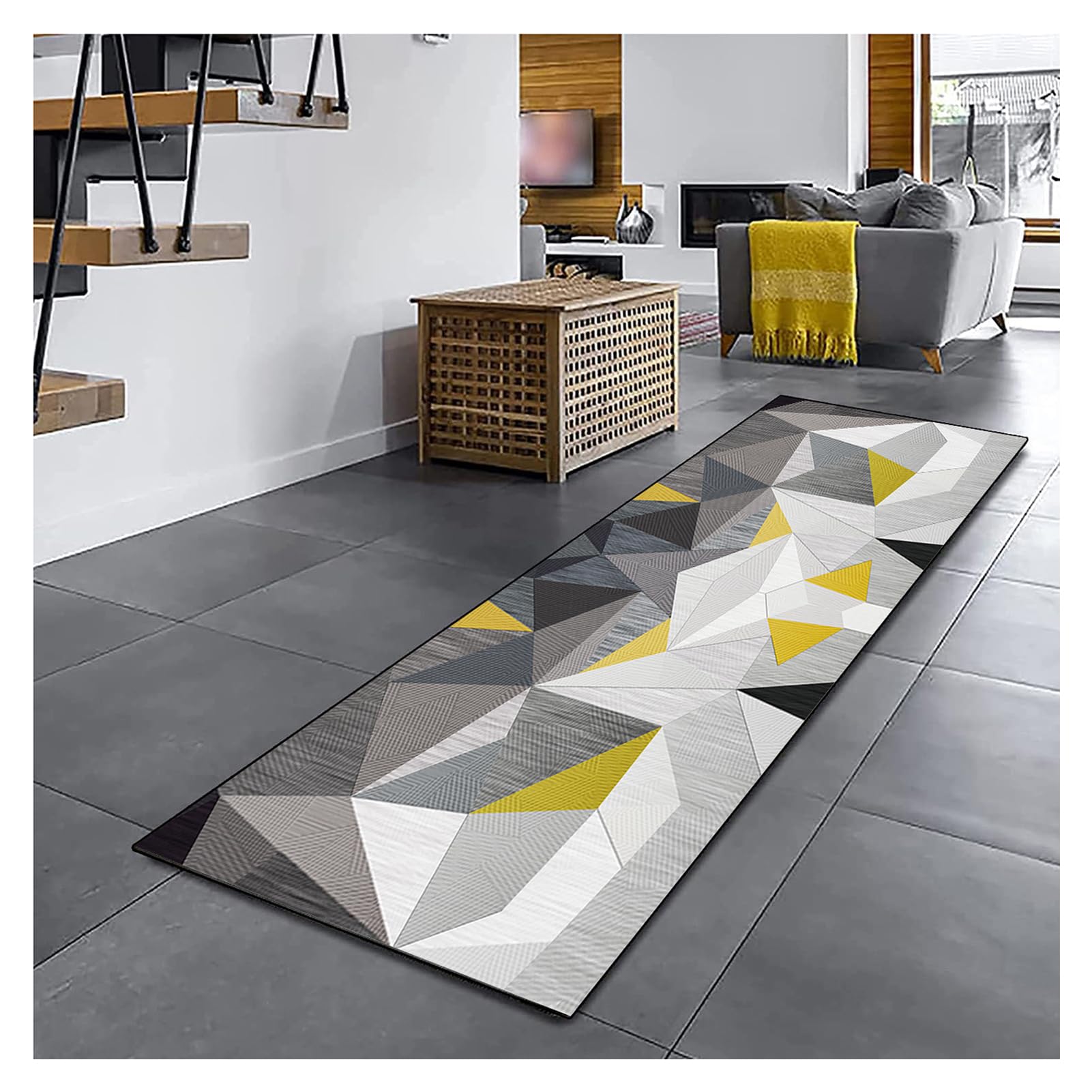 Teppichmatten 50X200CM rutschfest Läufer Teppich Lang Flur Grau Gelb Küchenmatten Küchenläufer Korridor Teppichläufer Waschbar Meterware Küchen Teppich Wohnzimmer Esszimmer