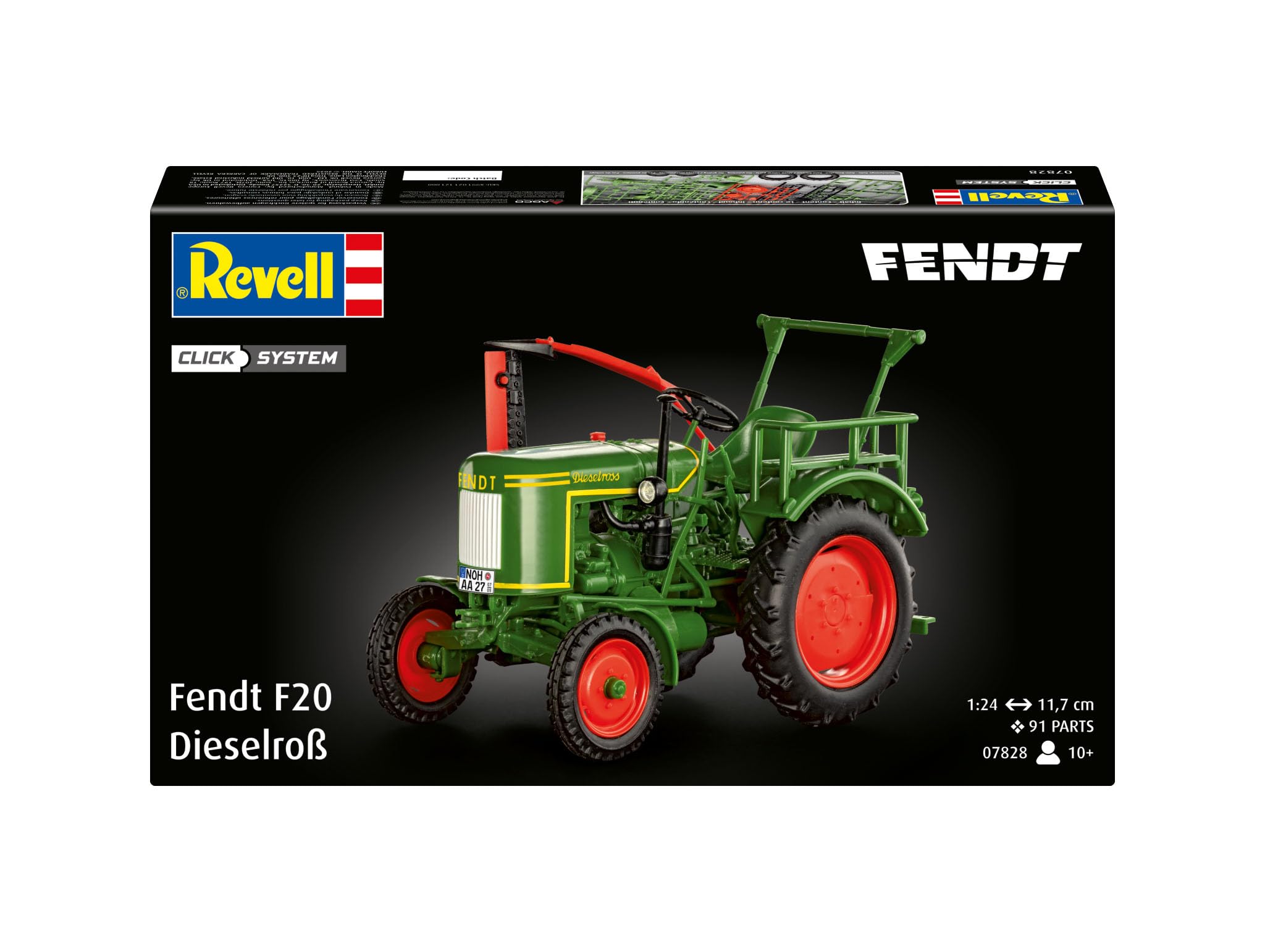 Revell 07828 Fendt F20 Dieselroß Trattore (sistema a clic), scala 1:24, non costruito, precolorato, Click-Together (non colla), kit modellino in plastica