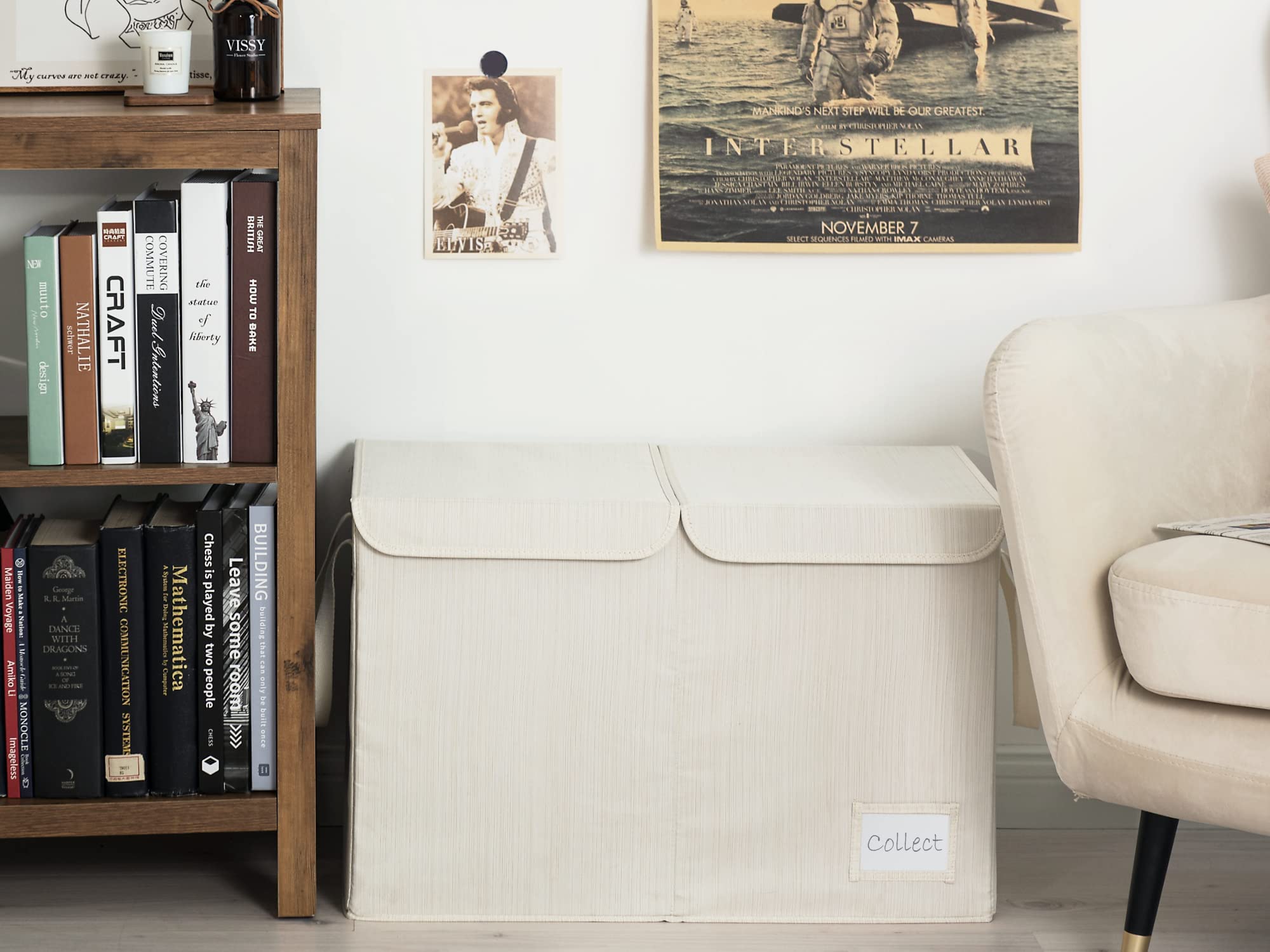 StorageWorks Storage Bin with Flip-Top Lids, Collapsible Storage Box, Mixing of Beige, White & Ivory, 24 ¾"L x 13" W x 16" H