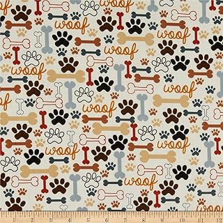 Timeless Treasures Dog Bones & Paw Prints Cream, Fabric by the Yard - Buy now