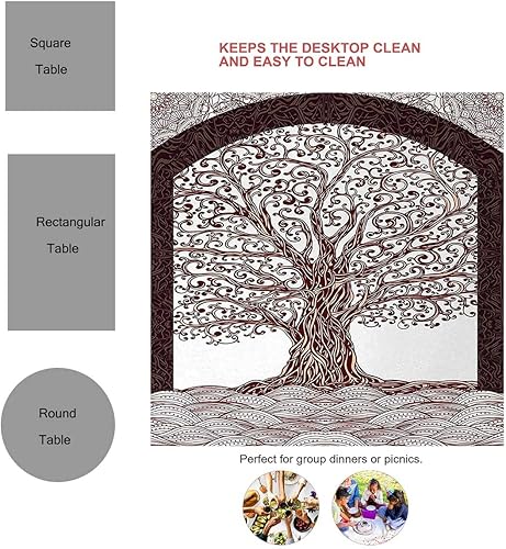 Vista 50 de Mantel de acuarela Redondo para Mesa De 4 Sillas Coral Verde Pálido Negro Mantel rústico Decoración de mesa 30 x 30 pulgadas Abstract_07