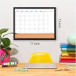 Monthly Whiteboard Calendar with Cork Board for Wall, 17"x13",Magnetic Dry Erase Board with Black Wood Framed,2-1 Wall Planner Whiteboard,Bulletin Board with Pins for Home,School,Office