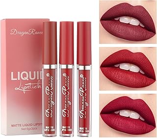 أحمر شفاه مطفي للنساء بتغطية كاملة تدوم طويلًا، ملمع شفاه مخملي سائل غير لاصق ومقاوم للماء، هدايا مستحضرات التجميل، 3 قطع (سي)