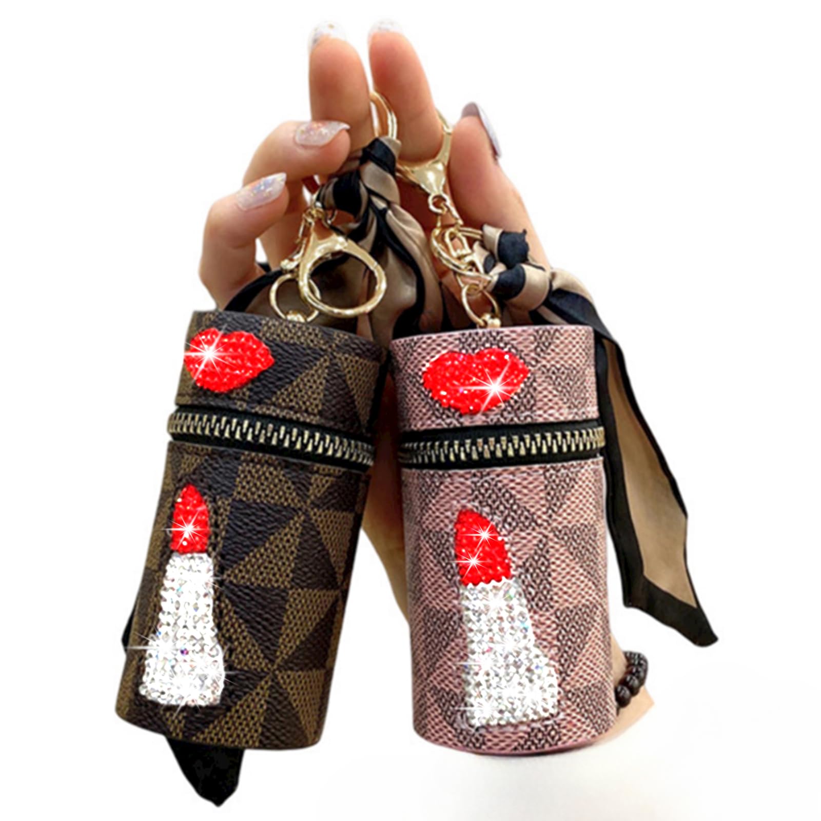 Portable Lipstick Case, 2Pcs Luxury Leather Lipstick Organizer with Mirror