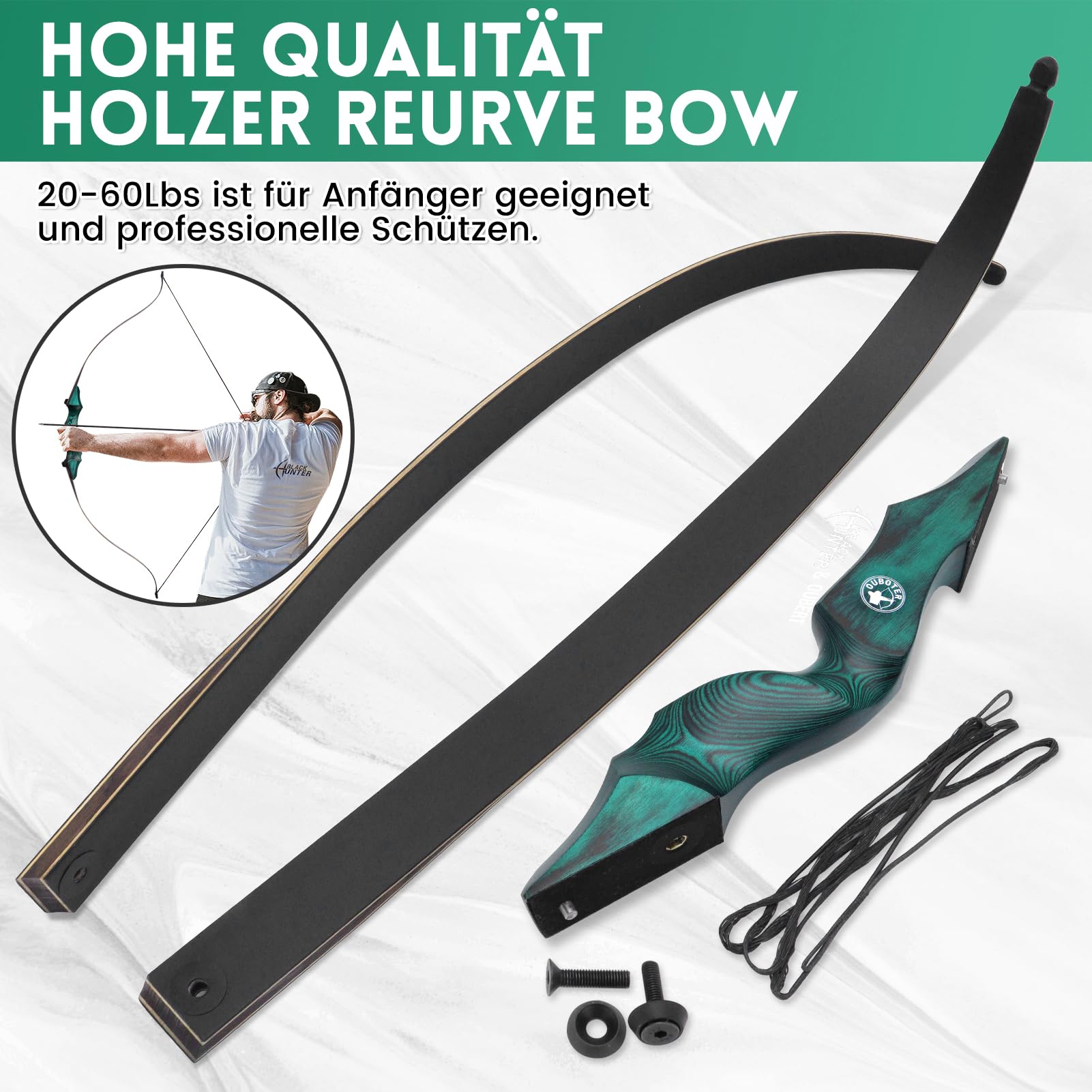 60 Zoll Takedown Recurve Bogen 20-60lbs Rechtshänder Bogenschießen mit Pfeil Köcher und Ziel Parper Bogenschießen Recurve Bogen und Pfeil für Erwachsene Jagd Schießen