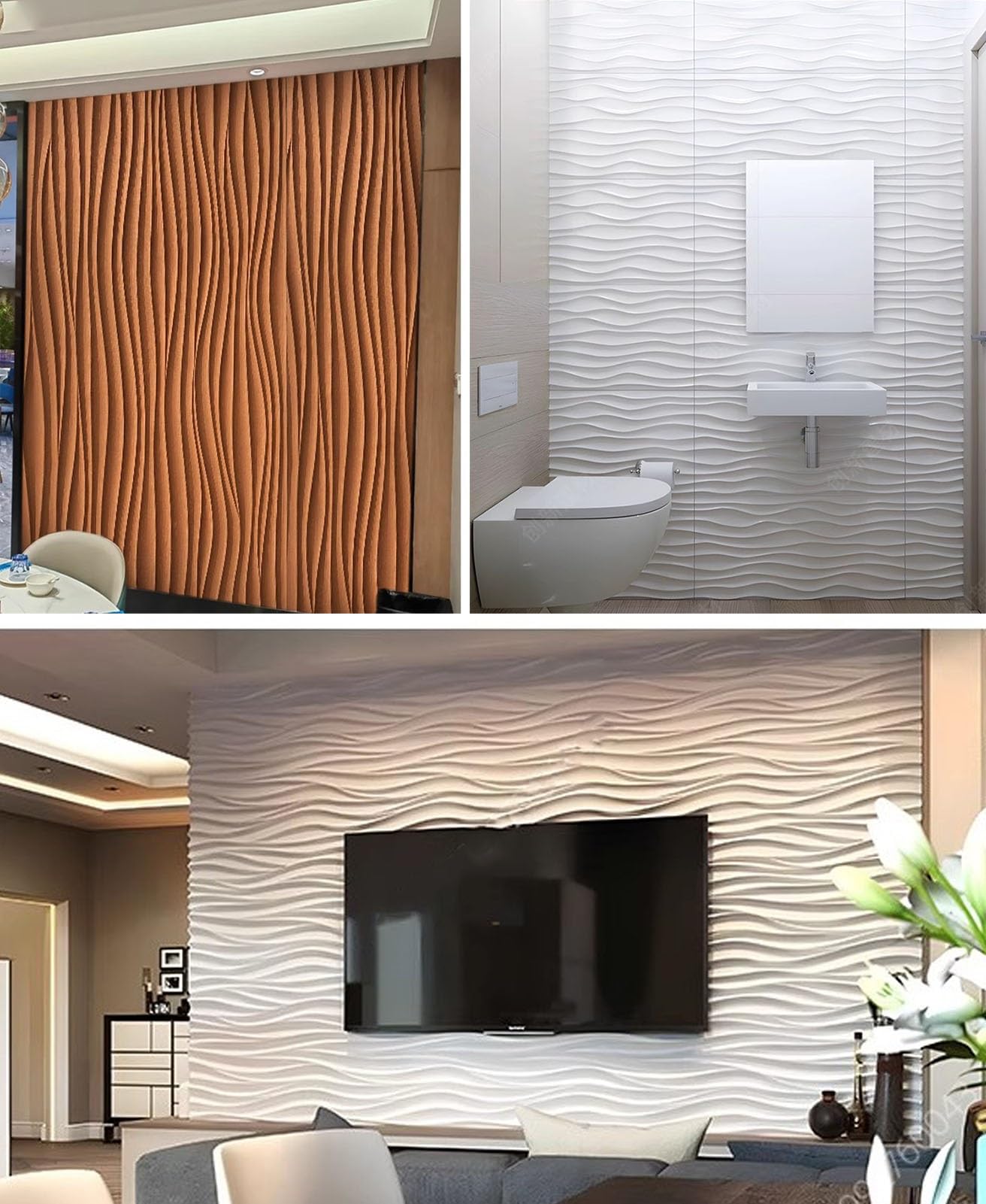 Pannelli decorativi da parete, 6 pezzi ondulati testurizzati per rivestimento murale, 60 x 120 cm, pannelli decorativi da parete 3D per decorazione da parete interna