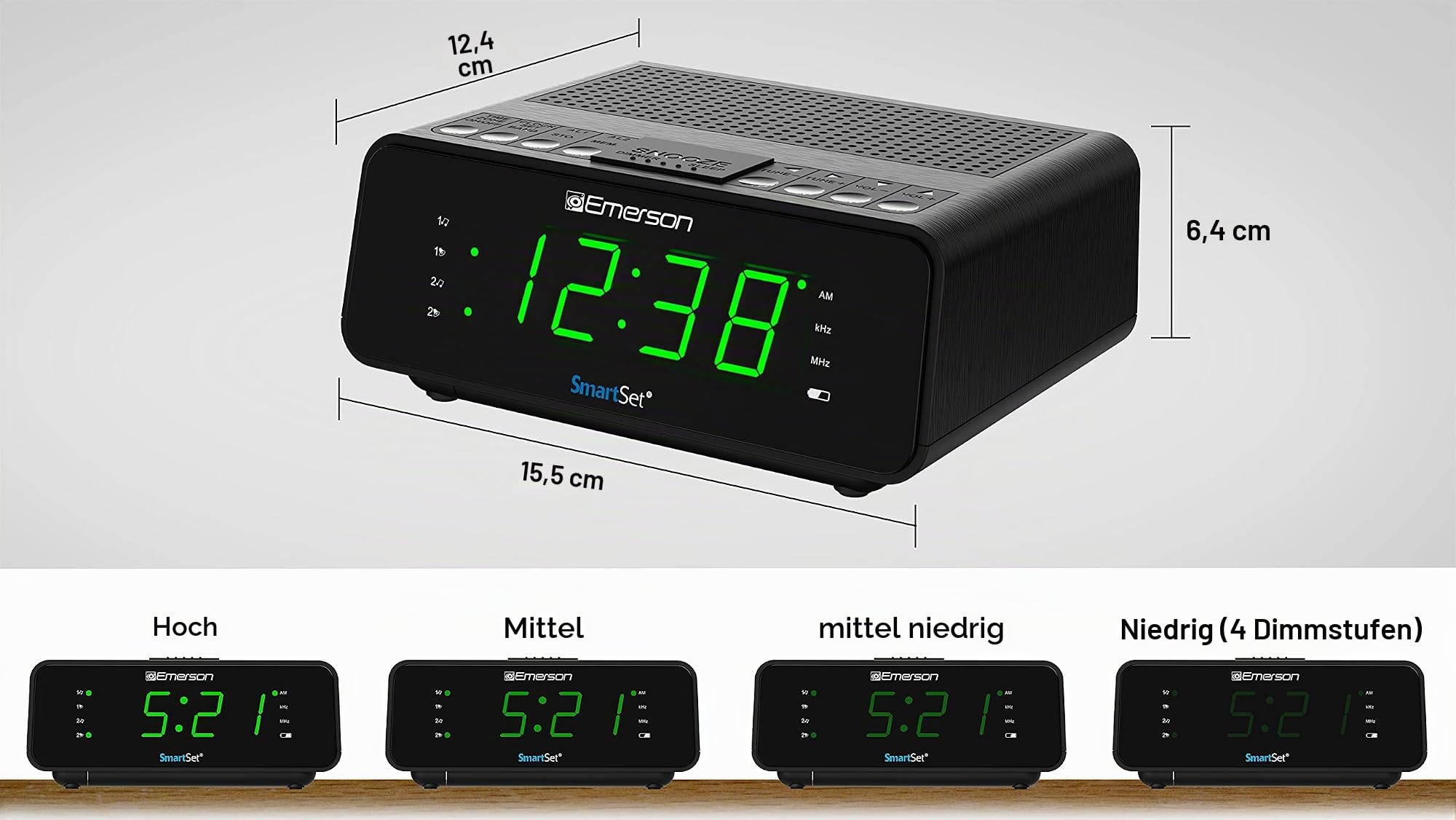 Emerson SmartSet Wecker Radio mit AM/FM Radio, Dimmer, Sleep-Timer und 0,9 Zoll LED-Display, CKS1900