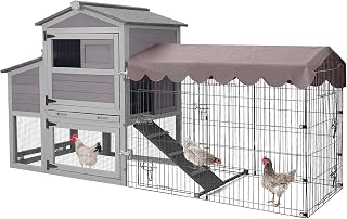 Chicken Coop Mobile Poultry Cage for Outdoor with Wheels, Portable Hen House with Nesting Box, Waterproof Chicken House- Large Chicken Run with Cover