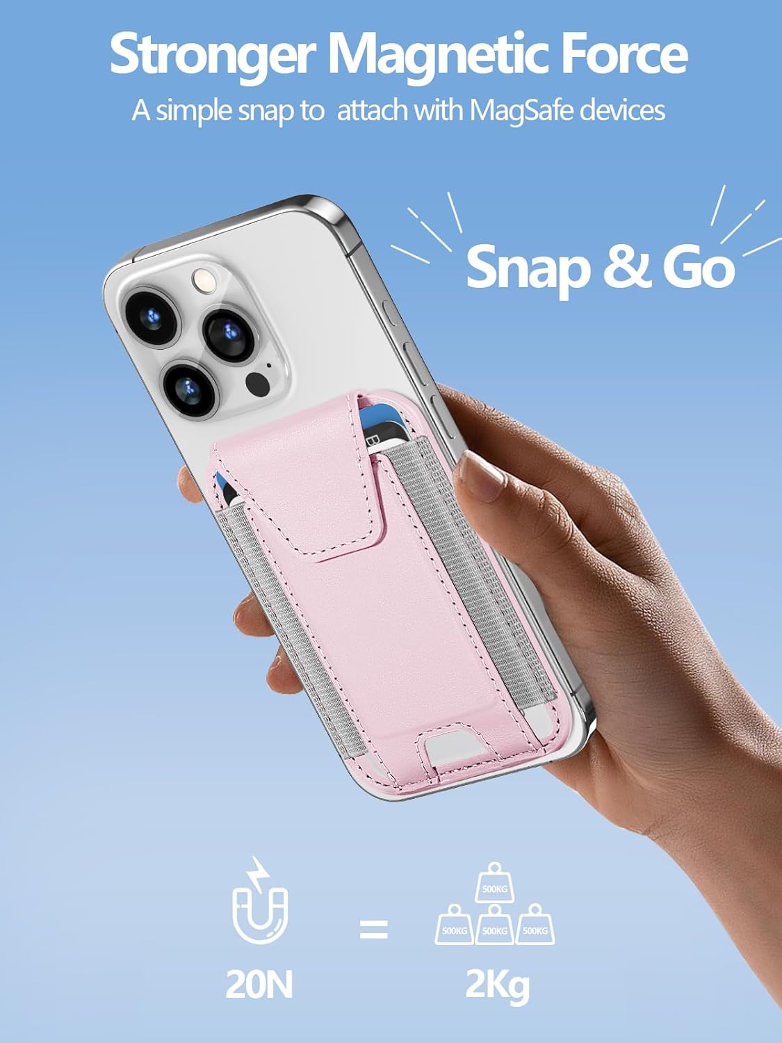 Miroddi for MagSafe Wallet with Privacy Flap, Strongest Magnetic Card Holder for iPhone 17, iPhone 16/15/14/13/12 Series, Detachable Leather Magnetic Phone Wallet, RFID Blocking, Fit 7 Cards, Pink - Image 2