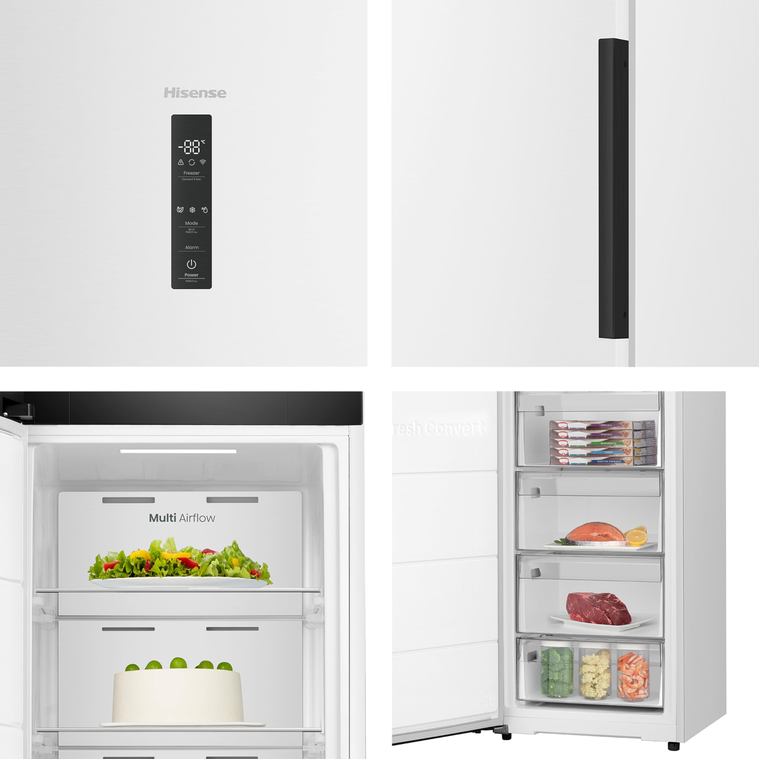Hisense FT3K310SEWE Congelador, 1 Puerta De Libre Instalación Kitchen Fit, Class E, 312 L, Alto 185.6 cm x Ancho 59.5 cm, Color Blanco, Ventilación Inferior, Apertura de Puerta 90 Grados
