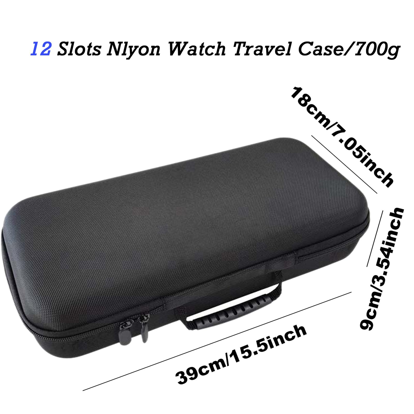 Juntan Custodia rigida da viaggio per orologi con 12 scomparti, in nylon, con cerniera, organizer per uomini e donne, con morbido cuscino in schiuma comprimibile nera