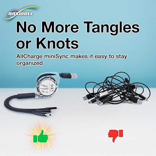 Miniatura 4 de BoxWave Cable compatible con BlueParrott B550-XT - AllCharge miniSync, cable USB portátil, retráctil, negro azabache