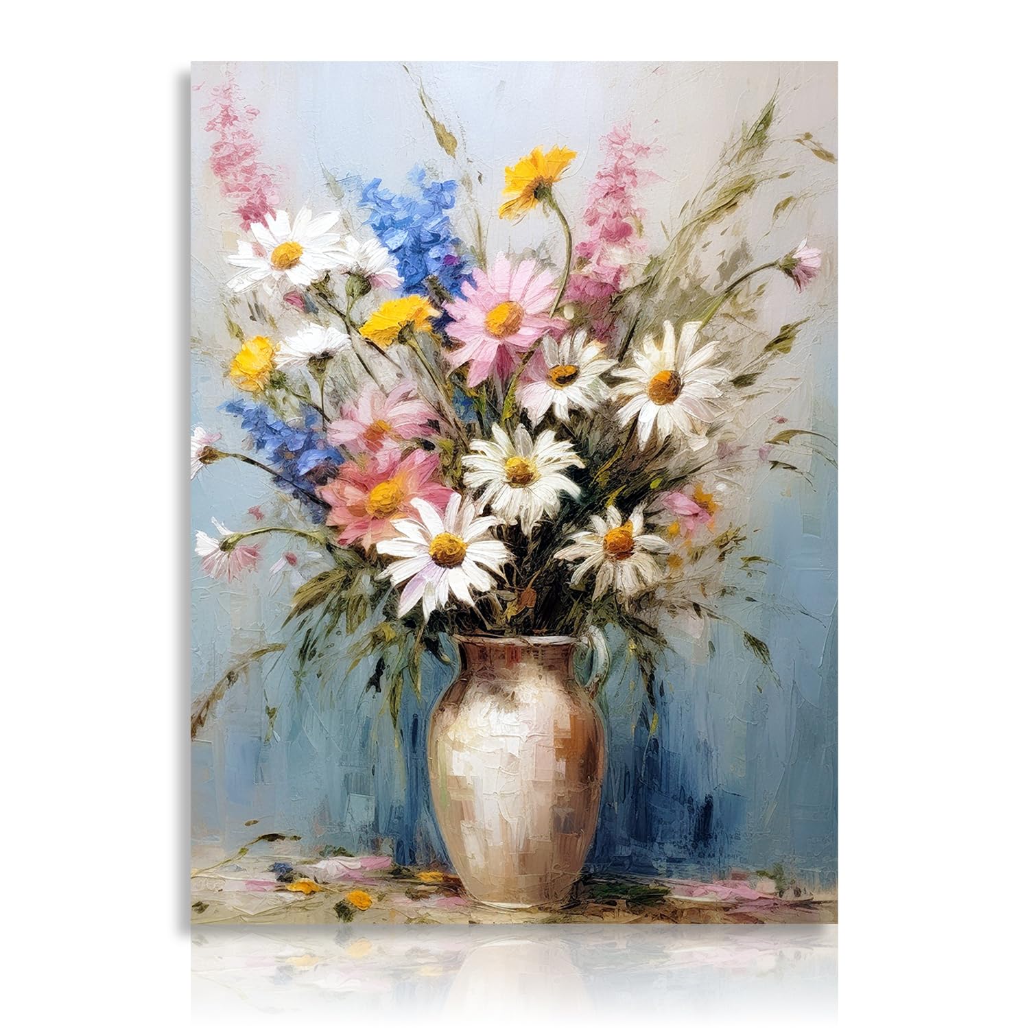 Cuadro Decorativo con Flores de la Granja, Poster de Flores Frescas en Florero con Margaritas de Colores, Decoracion de Pared Floral Rústico Vintage para Dormitorio Salon Baño 30x40 cm Sin Marco