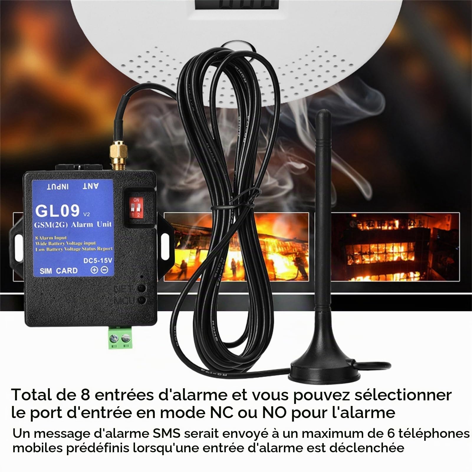 Système d'alarme GSM, GL09 8 canaux de contrôle d'application à Piles, systèmes de sécurité d'alerte SMS pour la Maison et l'entrepôt