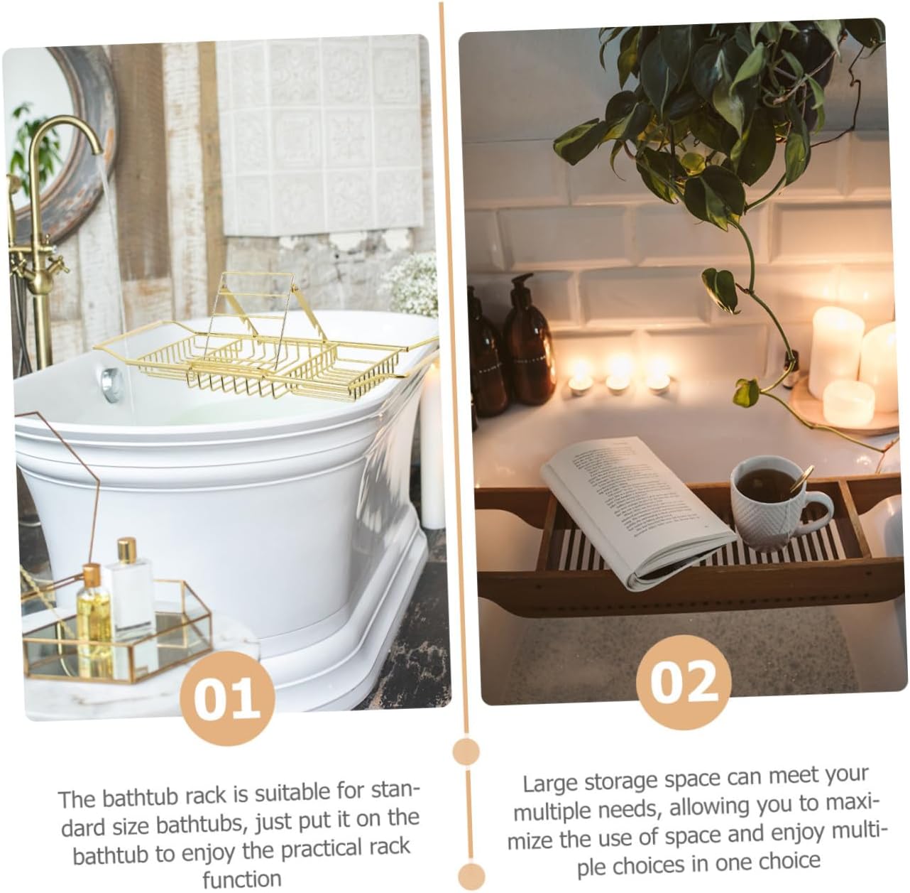 Holibanna Stainless Steel Adjustable Bathtub Rack Non-Slip Bath Tray for Books Tablets and Phones Versatile Bathroom Organizer for Relaxing Bathing Experience