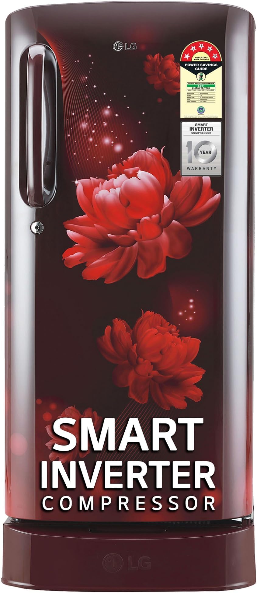 LG 185 L 5 Star Inverter Direct-Cool Single Door Refrigerator (GL-D201ASCU, Scarlet Charm, Base stand with drawer)