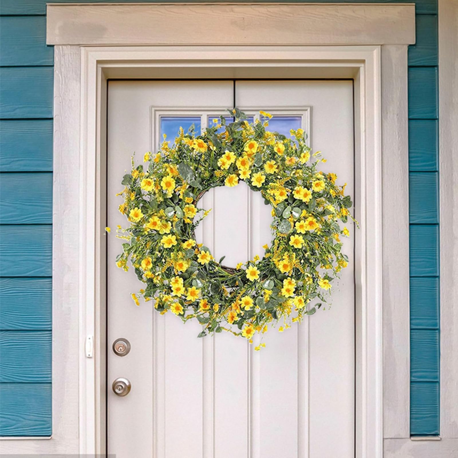 Door Wreaths 55 cm, Spring and Summer Door Wreath, Artificial Flowers, Green Leaves Wreaths, for Front Door Outdoor, Window - Image 4