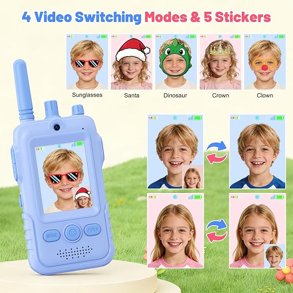 Walkie Talkie para Niños(Set de 2),Walkie Talkies Recargables con Videollamada,Largo Alcance de 400 m, Clip para Cinturón y Linterna LED,Juguete Regalo de Cumpleaños para Niños y Niñas de 3 a 12 Años - 4