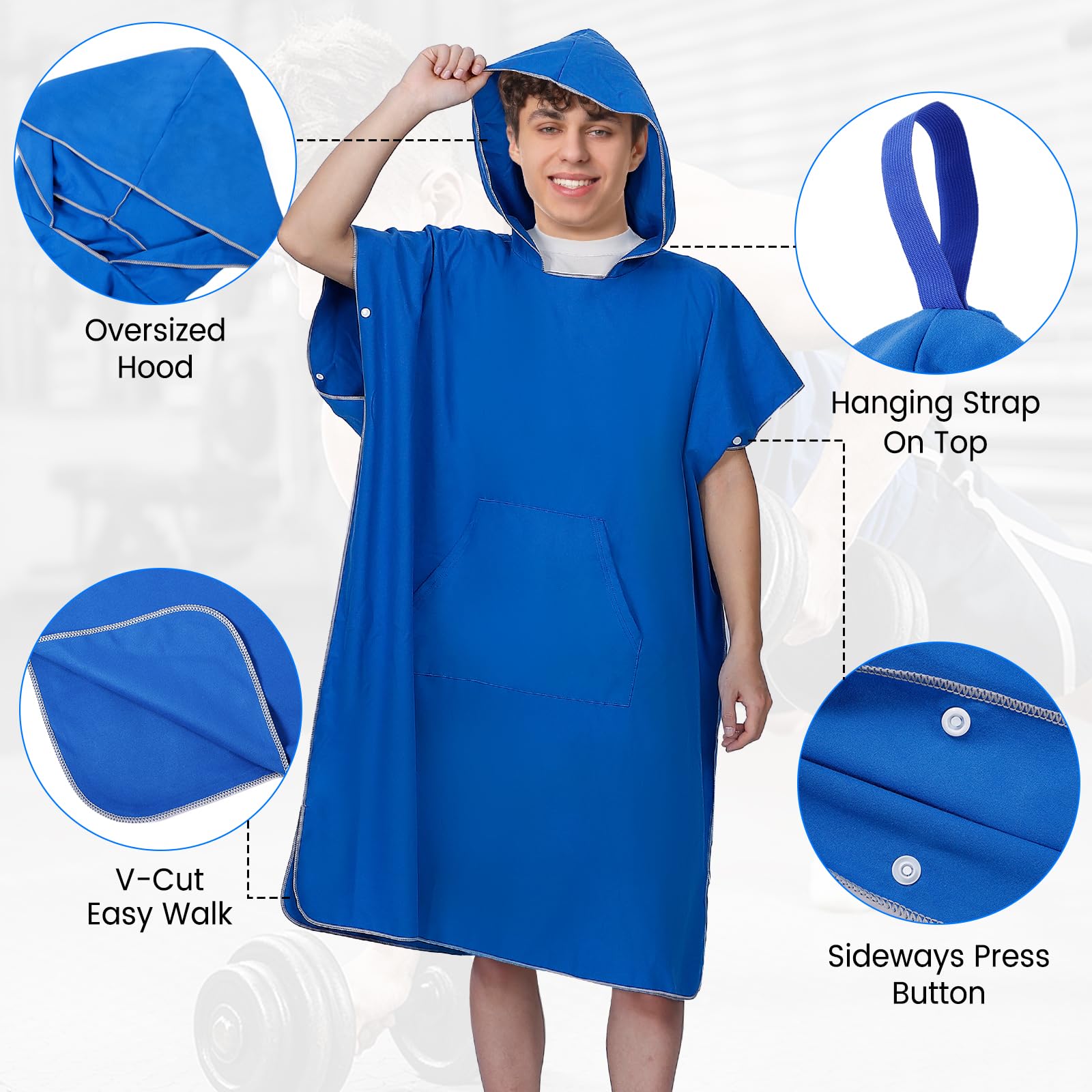 Zorplex Poncho de Surf, Ligero, Compacto y de Secado rápido, Toalla para Natación y Deportes Acuáticos, Albornoz para Cambiarse, Toalla de Poncho Playa, Ponchos de Microfibra para Hombres (Mediano)