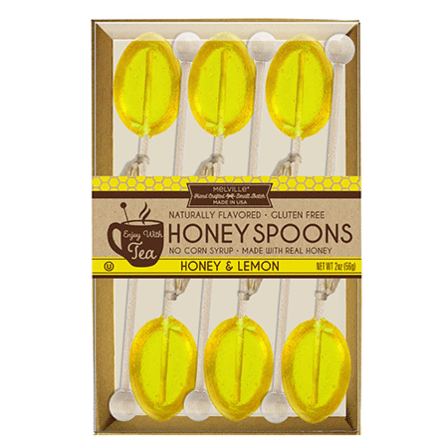 Melville Candy Honey Spoon Gift Set – Spoons & Lollipops on Wooden Ball Sticks – Gluten-Free, Made in USA Stirrers for Tea, Coffee, & Hot Beverages -