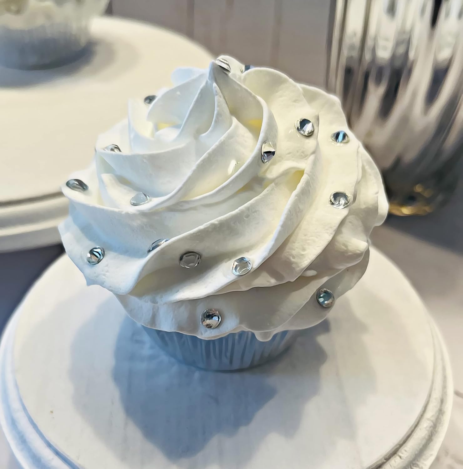 Fake Cake Cupcakes-White Bling Cupcakes - Set of 3- Handmade by Dezicakes- Fake Cake -Artificial Cupcakes