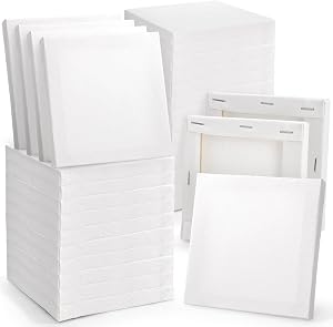Tosnail 36-Pack Mini Stretched Canvas Panels, 4 x 4 Inches Small Square Canvas Boards for Painting Party, Arts and Crafts