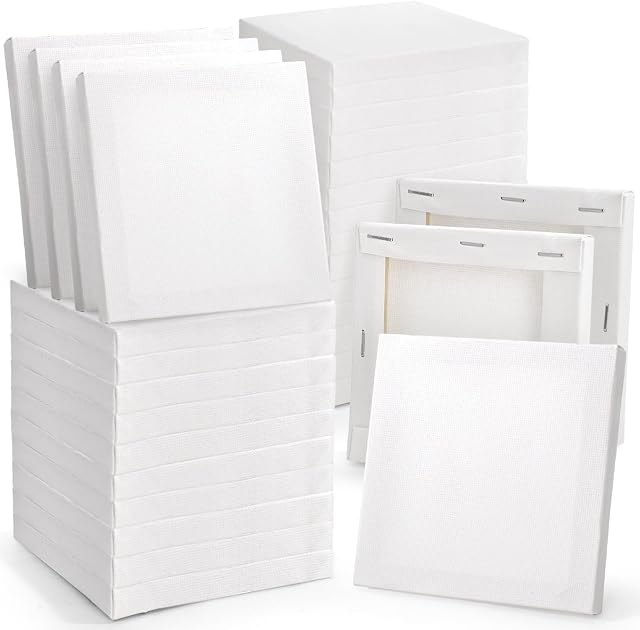 Tosnail 36-Pack Mini Stretched Canvas Panels, 4 x 4 Inches Small Square Canvas Boards for Painting Party, Arts and Crafts
