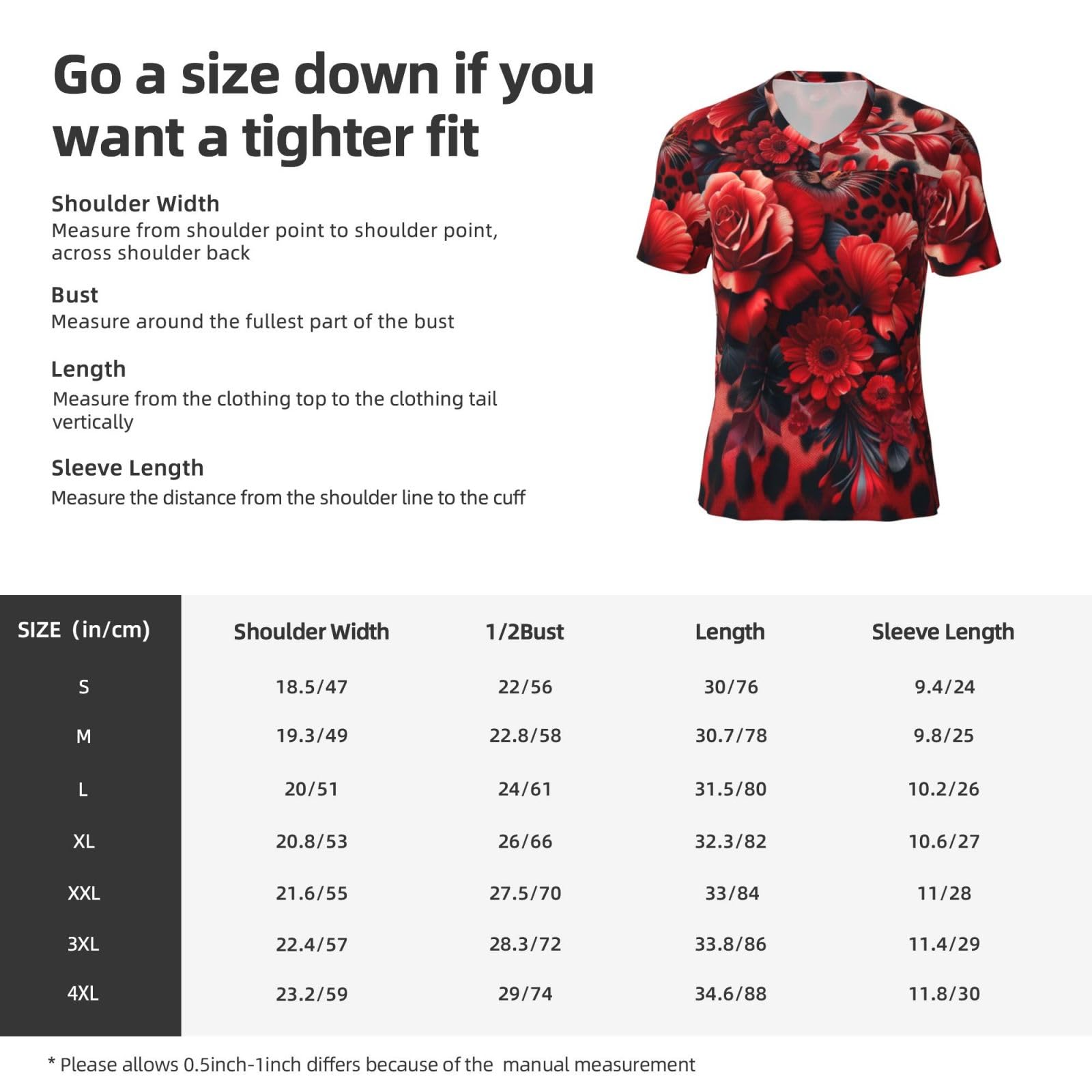 Stylish Athletic Sports Jersey Leopard-Print-Red-Flowers Men's Rugby Jersey 4X-Large