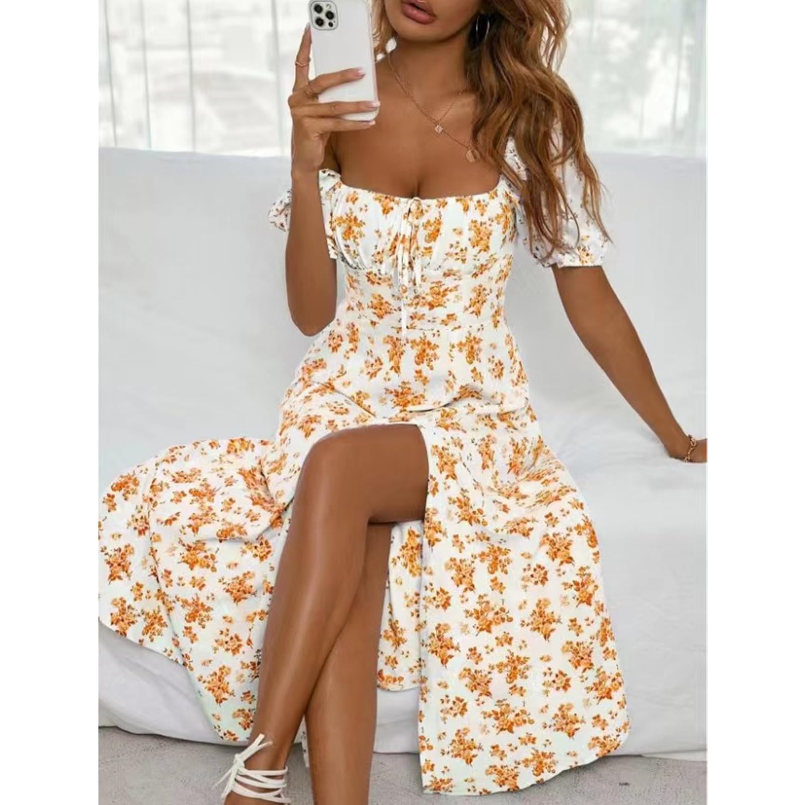 Robes D'Été Robes Pour Femmes Robes D'Été Mi - Longue Robes Pour Femmes Robe Moulante à Dos Découvert Élégante Sans Manches Split Casual Party Dress, HUTALIM, Bleu clair, XXL
